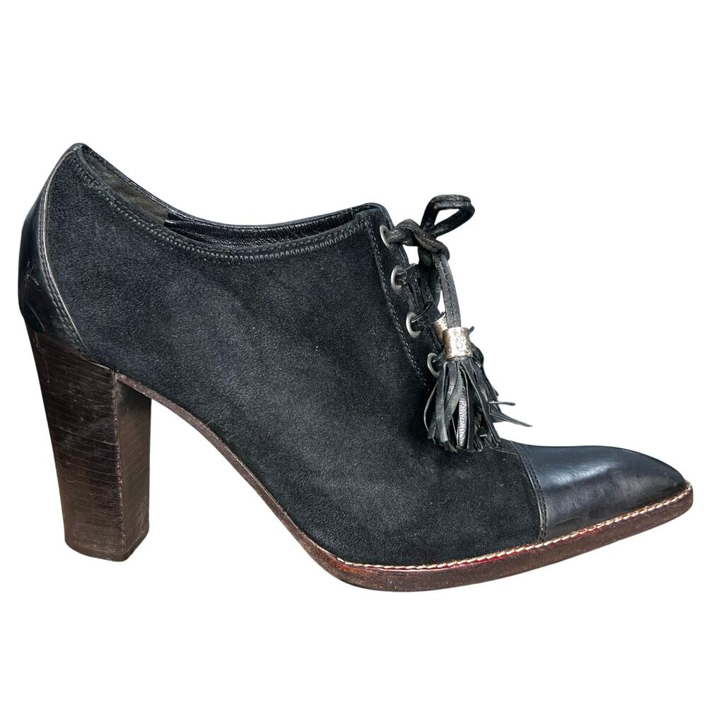 YSL Yves Saint Laurent Black Suede Lace Up Ankle Boots Size 37 US 7